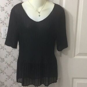 Magic Scarf Black Mini Pleat Stretchy Shirt 3/4 Sleeves Lightweight One Size NWT